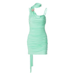 Women Autumn Winter Sexy Ruffle Hip Strap Solid Color Dress
