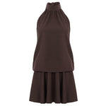 Retro Solid Color Elegant Stitching Pleated Backless Lace up Sexy Halter Dress