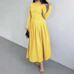 Elegant High Waist Long Sleeves Long Dress Women Clothing Autumn Winter