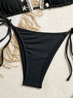 Shell Decoration Ribbed Bikini Women Swimwear Female Swimsuit Two-pieces Bikini Set Halter Strappy Bather Bathing Suit Swim Lady