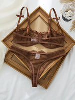 Lady Floral Embroidery Lingerie Set Women Sheer Bra and Brief Underwear Set Satin Sexy Intimates Underwear