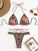 Floral Print Halter Ruffle Frilled Bikini Women Thong Swimwear Female Swimsuit Two-pieces Bikini Set Bathing Suit Swim Beachwear