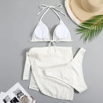 2026 New 3 Pieces Set Swimsuit Women Thong Swimwear Sexy Micro Bikini Set With Sarong Skirt White Beachwear Bathing Suit Pink