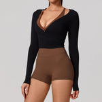 Hearuisavy Summer Women's Yoga Shirt Long Sleeve Sportswear Gym Breathable Quick Dry Sports Top Pilates Dance Ballet Wrap Tops