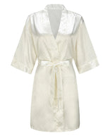 Luxury Bridal Short Robe Wedding Day Diamond Feather Dressing Gown Silk Satin Whi