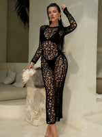 Sexy Hole Out Mesh Long Sleeve Dress 3 Piece Swimsuit 2026 Women Black Summer Push Up Thong Bikini Holiday Bathing Suit Swimwear
