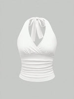Leopard Printed V-neck Backless Halter Crop Top for Women Summer Sexy Y2K Sleeveless Ruched Top Streetwear