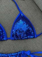 Shiny Sequin Blue Bikini Set 2026 Women Sexy Halter Push Up Bra Bandage Thong Swimsuit Beach Bathing Suit Hoiday Micro Swimwear