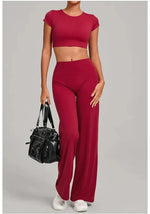Women's Seamless Yoga Sets Sports Fitness Short-sleeved Loose Hip-lifting Pants Tracksuits Workout Gym Training Slim Fit Sets