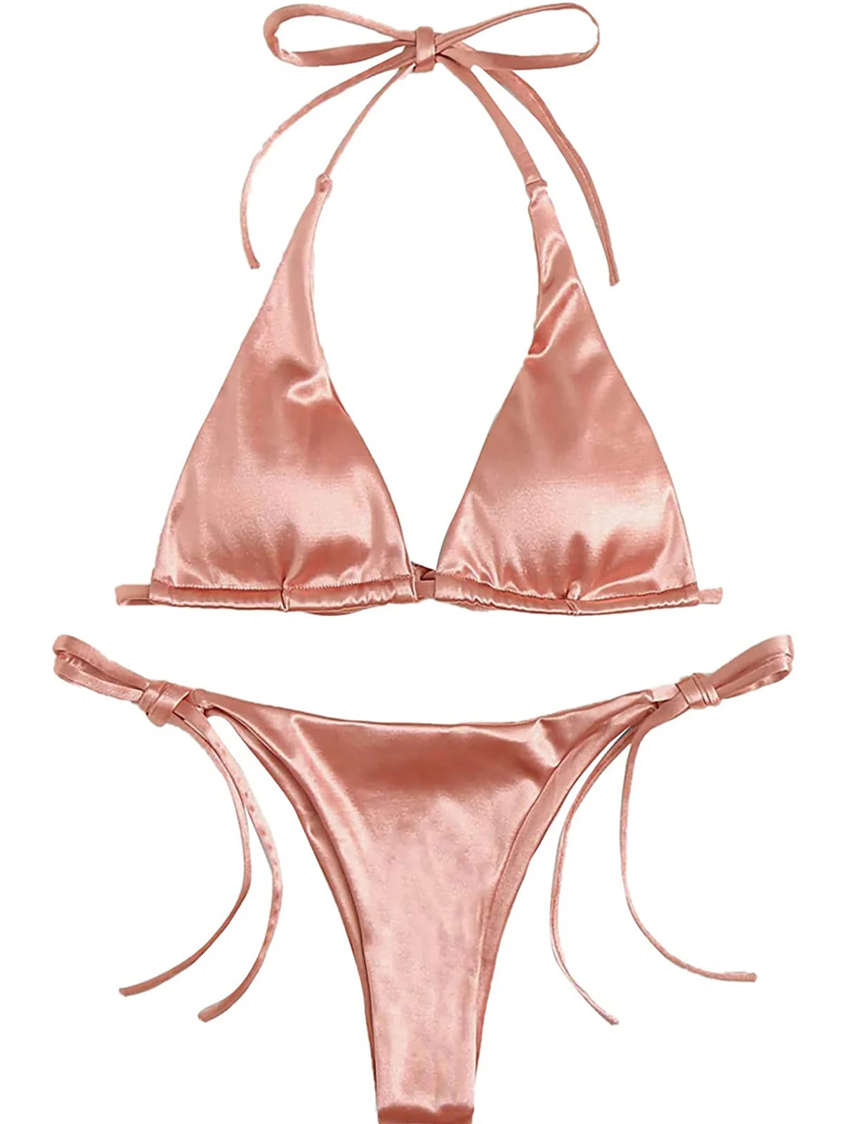 Sexy Satin Halter Brazilian Padded Bikini Female Swimsuit Women Swimwear Two-Pieces Bikini Set Bather Bathing Suit Swim V4966S