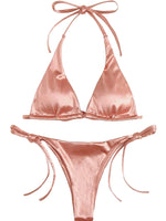 Sexy Satin Halter Brazilian Padded Bikini Female Swimsuit Women Swimwear Two-Pieces Bikini Set Bather Bathing Suit Swim V4966S