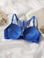 blue embroidery set 2-piece set of sexy Front button bra beautiful back butterfly fashion bra push up women's setA2120