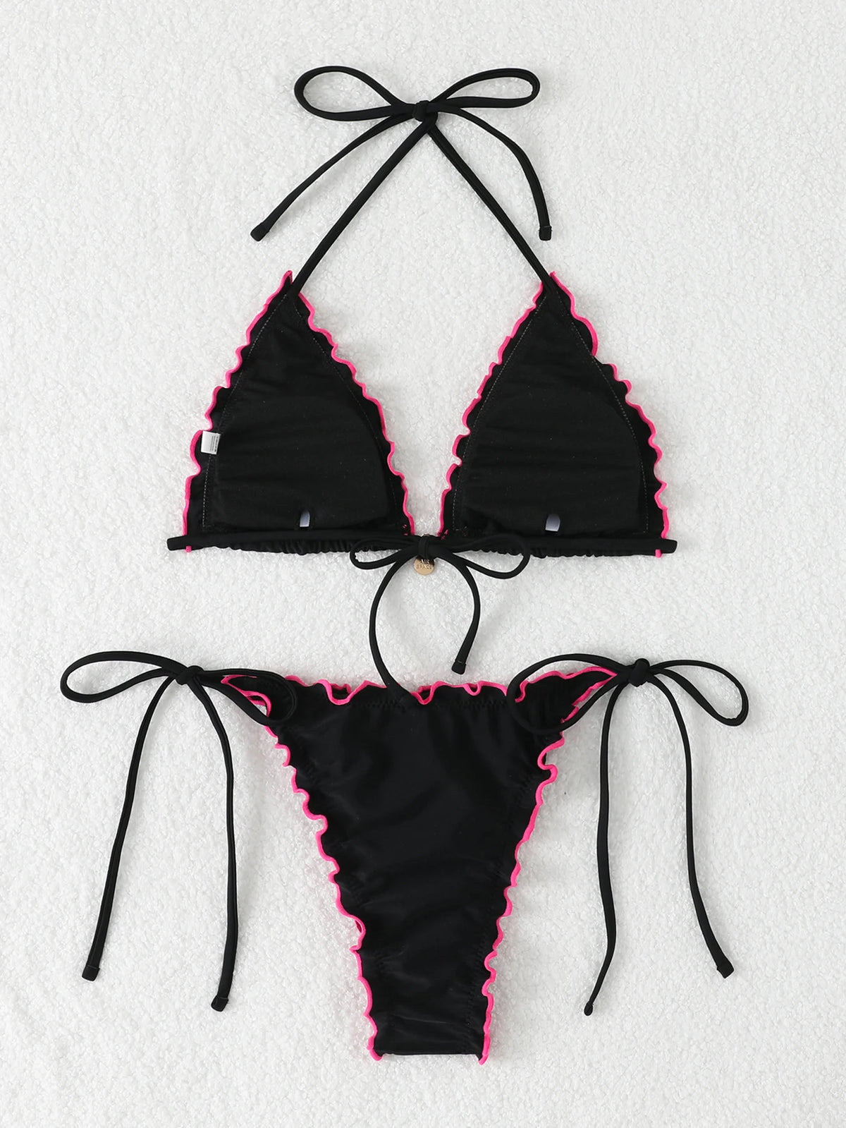 Triangle Halter String Bikinis 2026 Women Sexy Ruffle Swimsuit Solid Cherry Swimwear Female Bathers Bathing Swimming Swim Suit