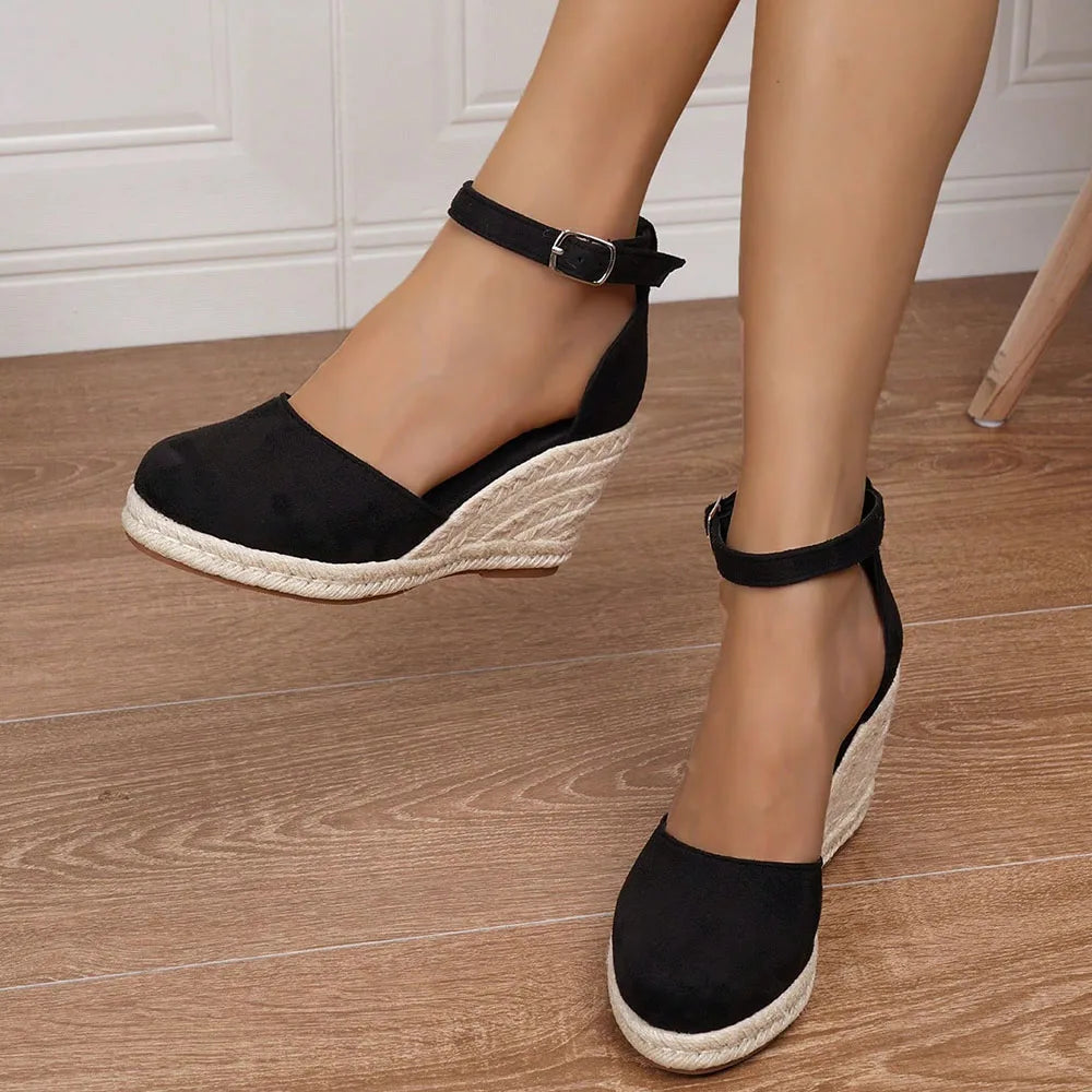 Big Size 43 Comfort Summer Office Lady Platform Shoes Espadrilles Shoes Women Leisure Cross Strap High Heels Wedges Pumps Woman