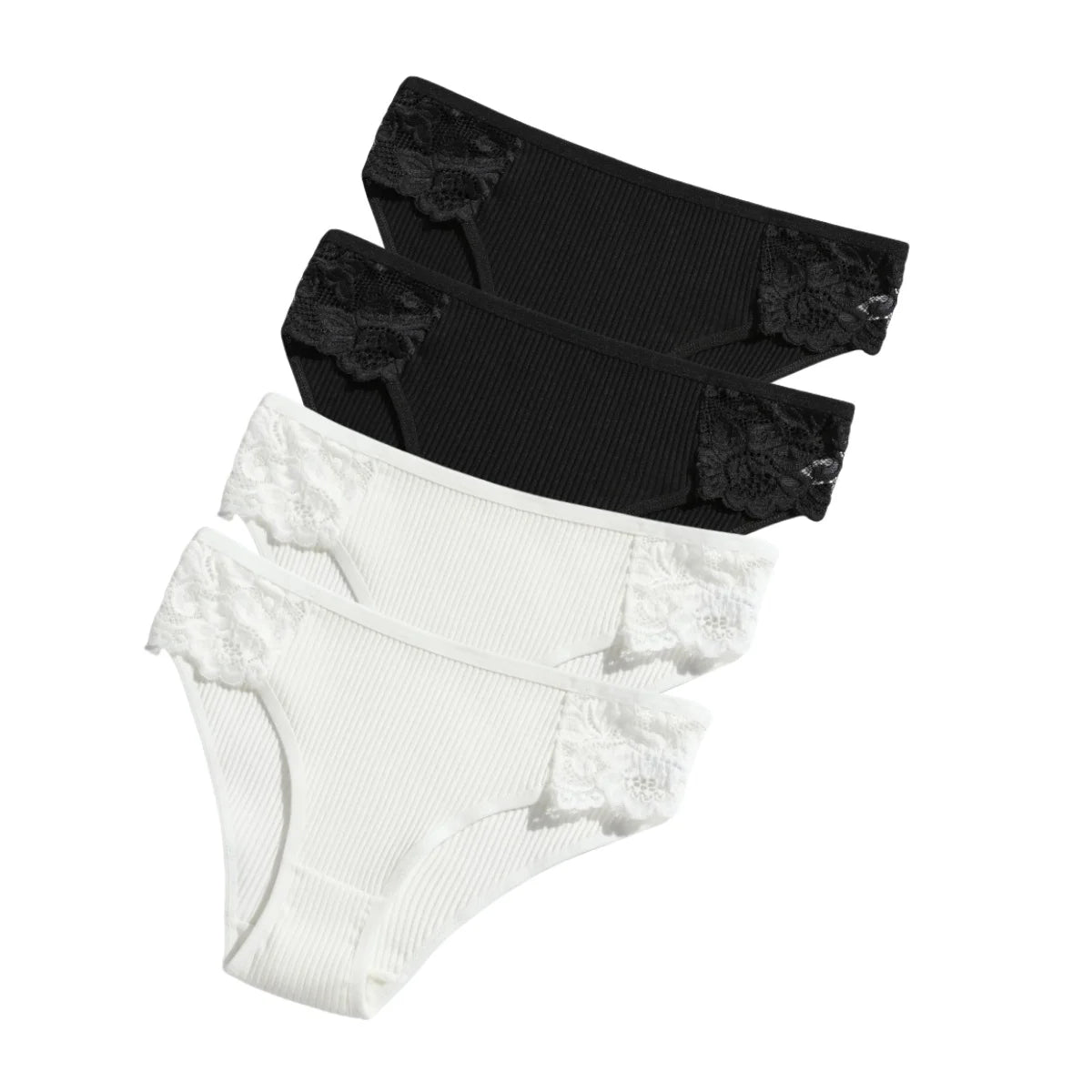 4Pcs/Set Cotton Panties Women Low Rise Briefs Breathable Underwear Solid Color Lace Trims Panty Female Underpants Sexy Lingerie