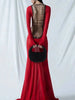 Black Long Sleeve Transparent Lace Dress For Women Sexy Floor-length Evening Dress Slim Party Club Dresses Red Christmas JUQ8