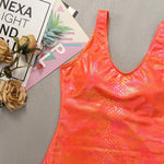 Shiny Orange Snakeskin Print Swimwear Women Sexy U Neck Slimming Backless Bathing Swimming Suit One Piece Swimsuit 2025 Monokini