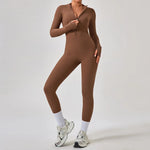 Women's Jumpsuits One-Piece Suit Yoga Set Zipper Long Sleeve Gym Push Up Workout Clothes Fitness Bodysuit Sportswear Tracksuit
