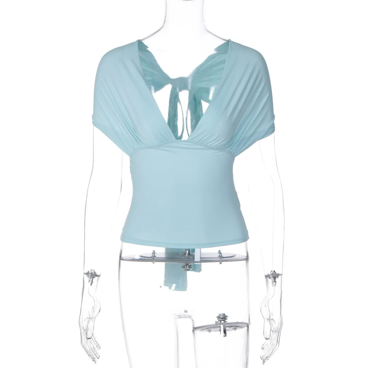 FDYOUI Chic Deep V-neck Bandage Crop Tops Women 2026 Summer Sexy Backless Solid Corset Ladies Lace-up Tunics T-shirt Streetwear