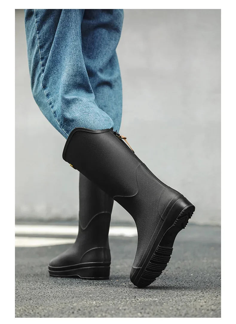 Women's Rain Boots Anti Slip Thick Soles Outdoor Long Tube Rain Boots Waterproof Fashion Wear-resistant Kitchen Women's Boots