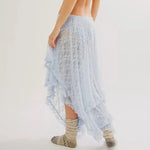Vintage Lace Flower Women Midi Skirts Elastic High Waist Skirts Spring Summer Chic Irregular Hem Casual Female Skirts