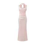 Pure Desire Style Collarbone-revealing Strapless Long Dress Feminine And Slim-fitting With Pleated Waist Tie Straps Bodycon LWIO