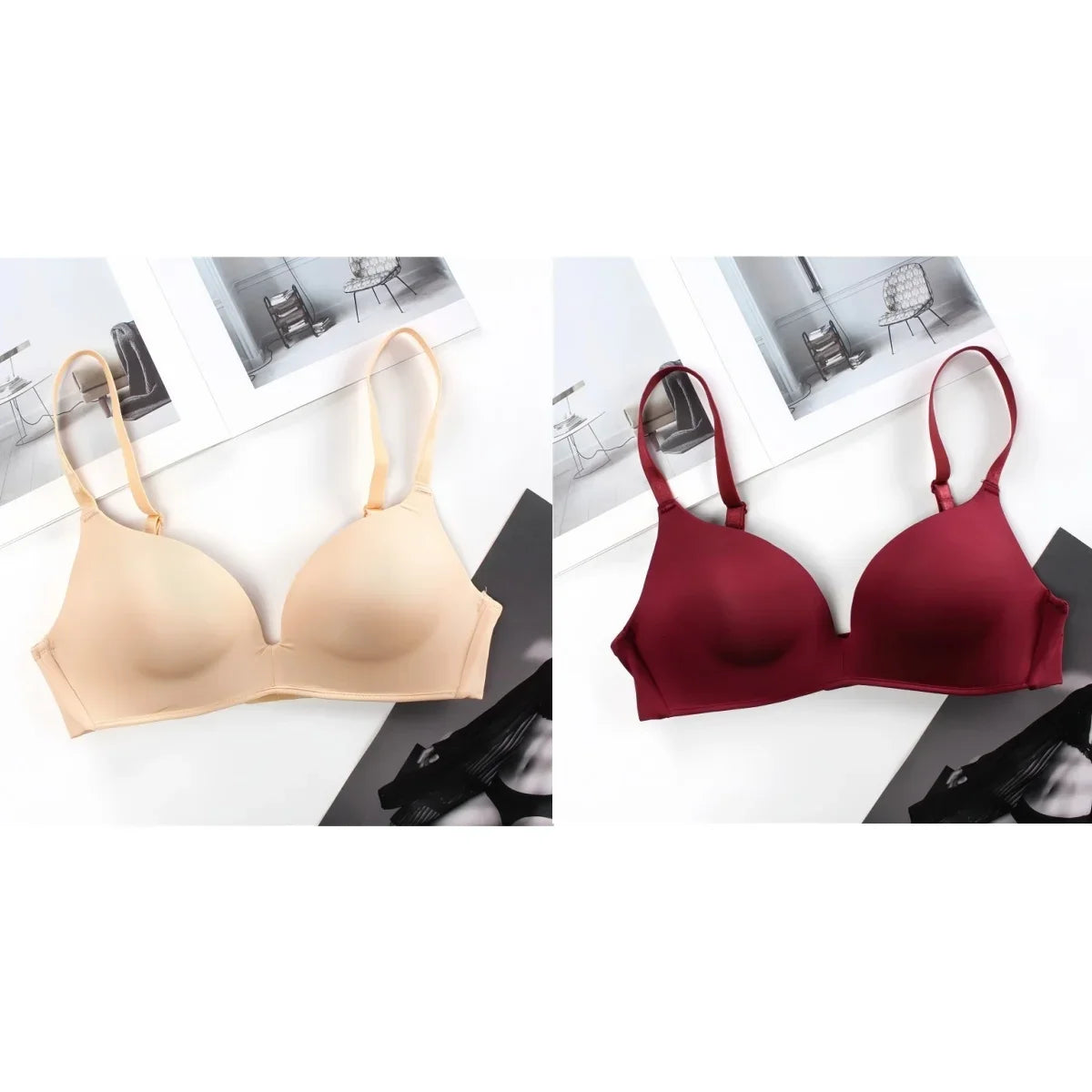 2Pcs/Set Padded Bras For Women Push Up Bra Underwear Non-wire Brassiere Sexy Lingerie Solid Color 3/4 Cup Comfort Intimates