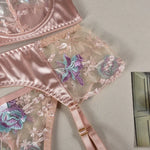 Toucheart 4-Piece Set Sexy Lingerie Set Embroidery Patchwork Mesh See-Through Exotic Underwear Women Garter Belt Underwear Suit
