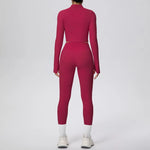 New Women Yoga Set Solid Color Double-Sided Brushed Bare Feel Short Long-Sleeve Jacket Tight Pants Running Fitness 2-Piece Set