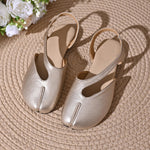 Women Tabi Split Toe Slingback Sandals Soft Leather Closed Toe Back Strap Flat Hollow Casual Summer Beach Shoes