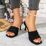 Women'sRound Toe Open Toe Stiletto Sandals Fashion Pleated Slip-On Slippers