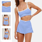 2 Pieces Women's Nude Yoga Set Bra Skirt Tracksuit Running Fitness Sports Set Slim Fit High Waist Beautiful Back Suit