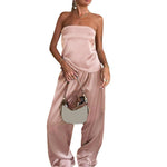 Women 2 Piece Pant Outfits Bandage Backless Bandeau Tops and Elastic Wide Leg Pants Set Streetwear Aesthetic Summer Clothes