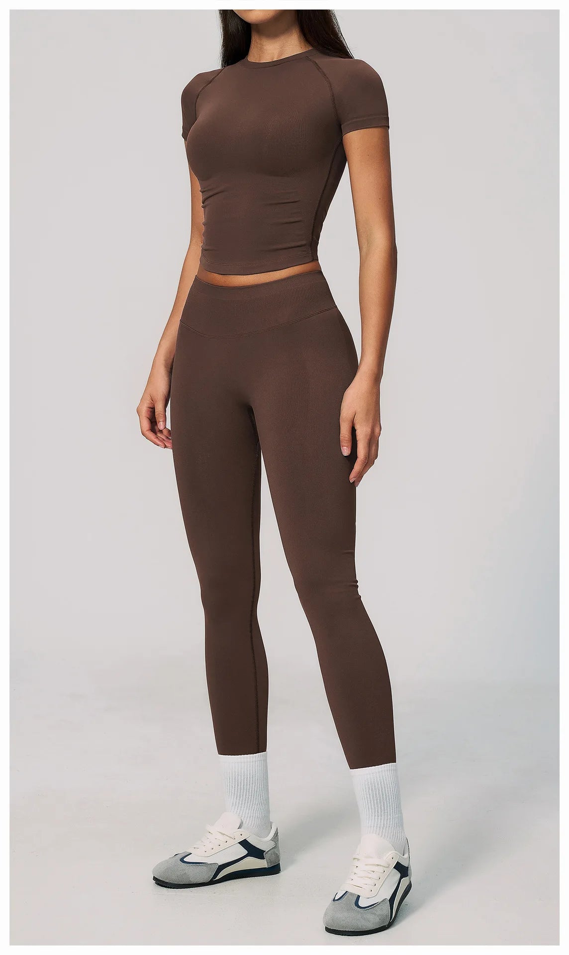2PCS Women's Tracksuit Seamless Yoga Set Short Sleeve O Neck Workout T Shirts Fitness Suit Tight Hip Lifting Leggings Gym Sets