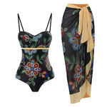 2 Pieces Retro Printed Swimsuit With Cover Up Sexy Women Swimwear 2025 V Neck Bikinis Female Biquini 3XL Bodysuit Beachwear