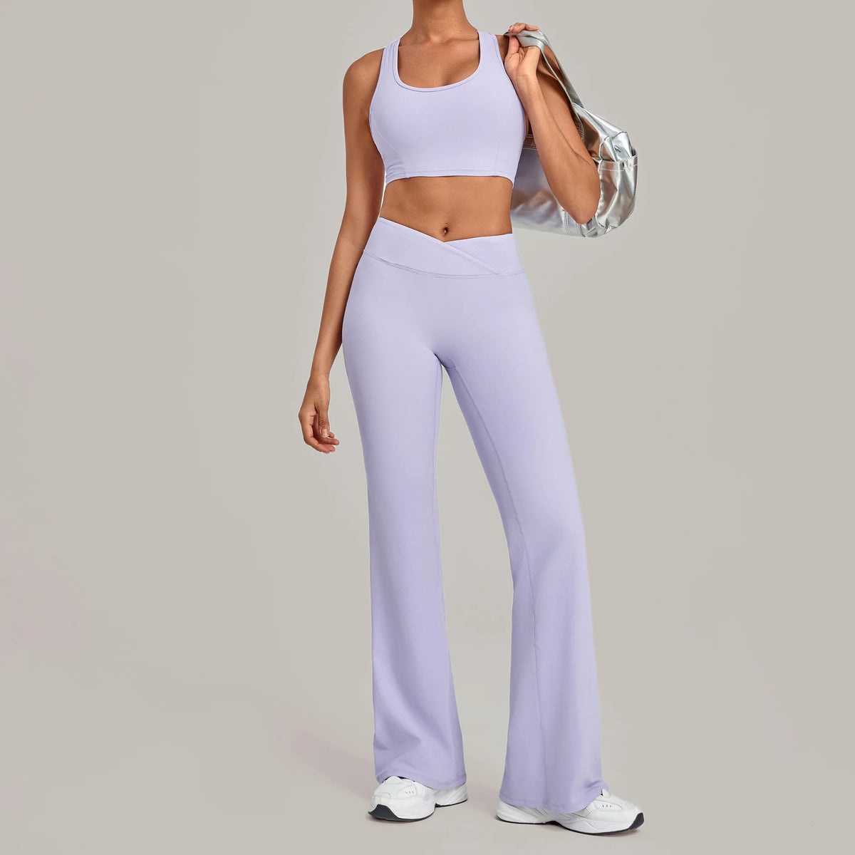 Breathable Stretch Yoga Sets Women Quick Drying Shockproof Sports Bra High Waist Bell Bottom Pants Gym Two-piece Fitness Suit