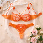 Sexy Orange Lace Lingerie Set Women Push Up Bra and Panty Set Butterfly Bow Underwear Female Intimates Sleepwear ZA824057