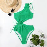 One Shoulder Women's Swimsuit One Piece Cut Out Sexy Swimwear Women 2022 Textured Monokini Solid Bathing Suit Beach Wear Purple