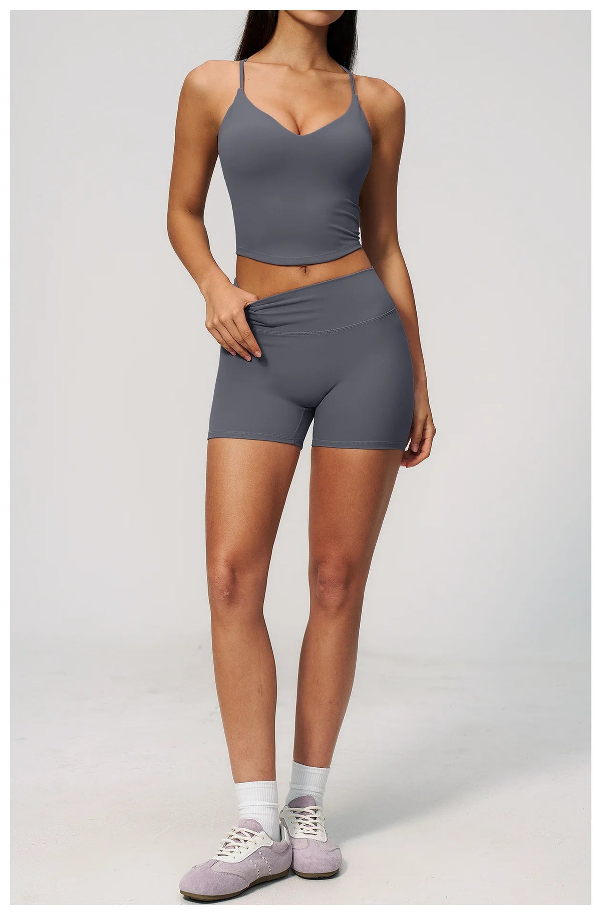 New Yoga Sets Women V Neck Back Criss Cross Sports Tank Top High Waist Butt Lift Shorts Fitness Suit Gym Running Workout Clothes