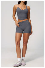 New Yoga Sets Women V Neck Back Criss Cross Sports Tank Top High Waist Butt Lift Shorts Fitness Suit Gym Running Workout Clothes