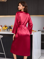 Women's Elegant Long Sleeve Robe V Neck Casual and comfortable bathrobe Solid Luxury Sleepwear For Home Relaxation