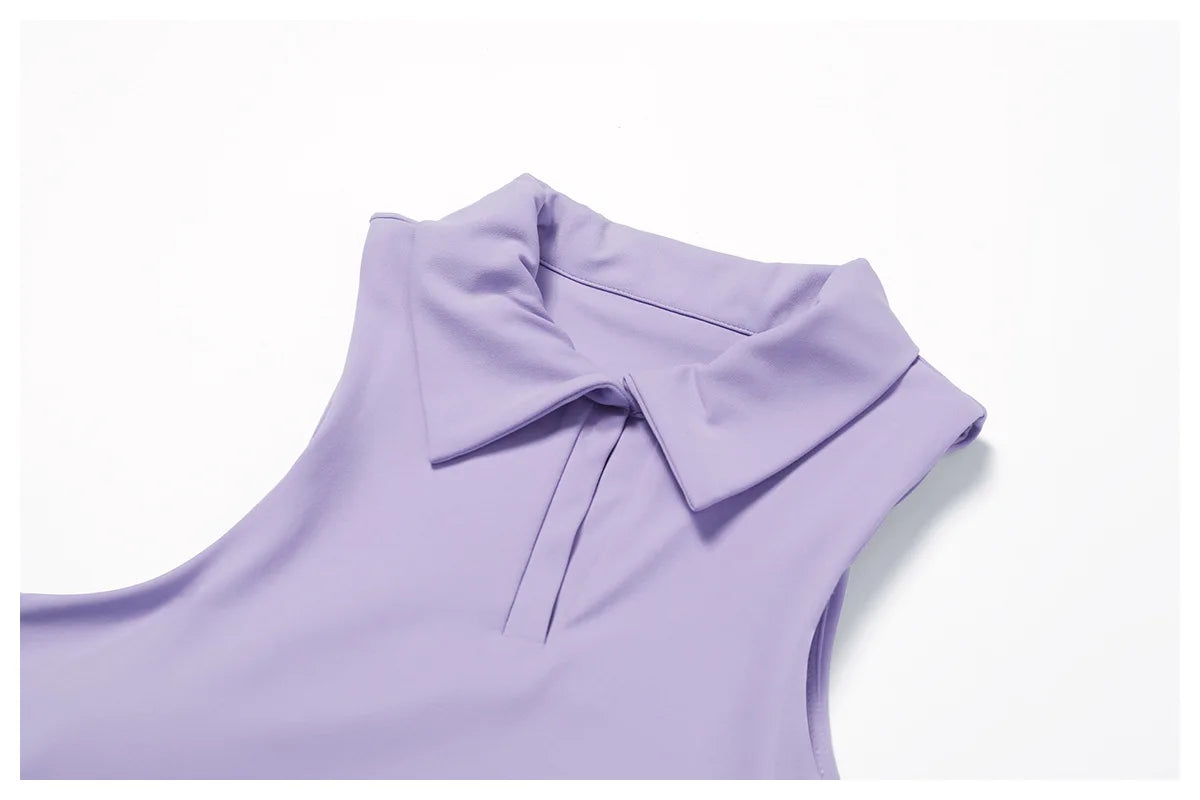 Outdoor Breathable Golf Wear Tennis Sport Sets Women Turn Down Collar Sleeveless Top Short 2 in 1 Skirt Running Fitness Set
