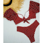 Sexy V Neck Short Sleeve Bikinis Polka Dot Bikini Female Swimsuit Women Swimwear Two-pieces Bikini Set Bather Bathing Suit Swim