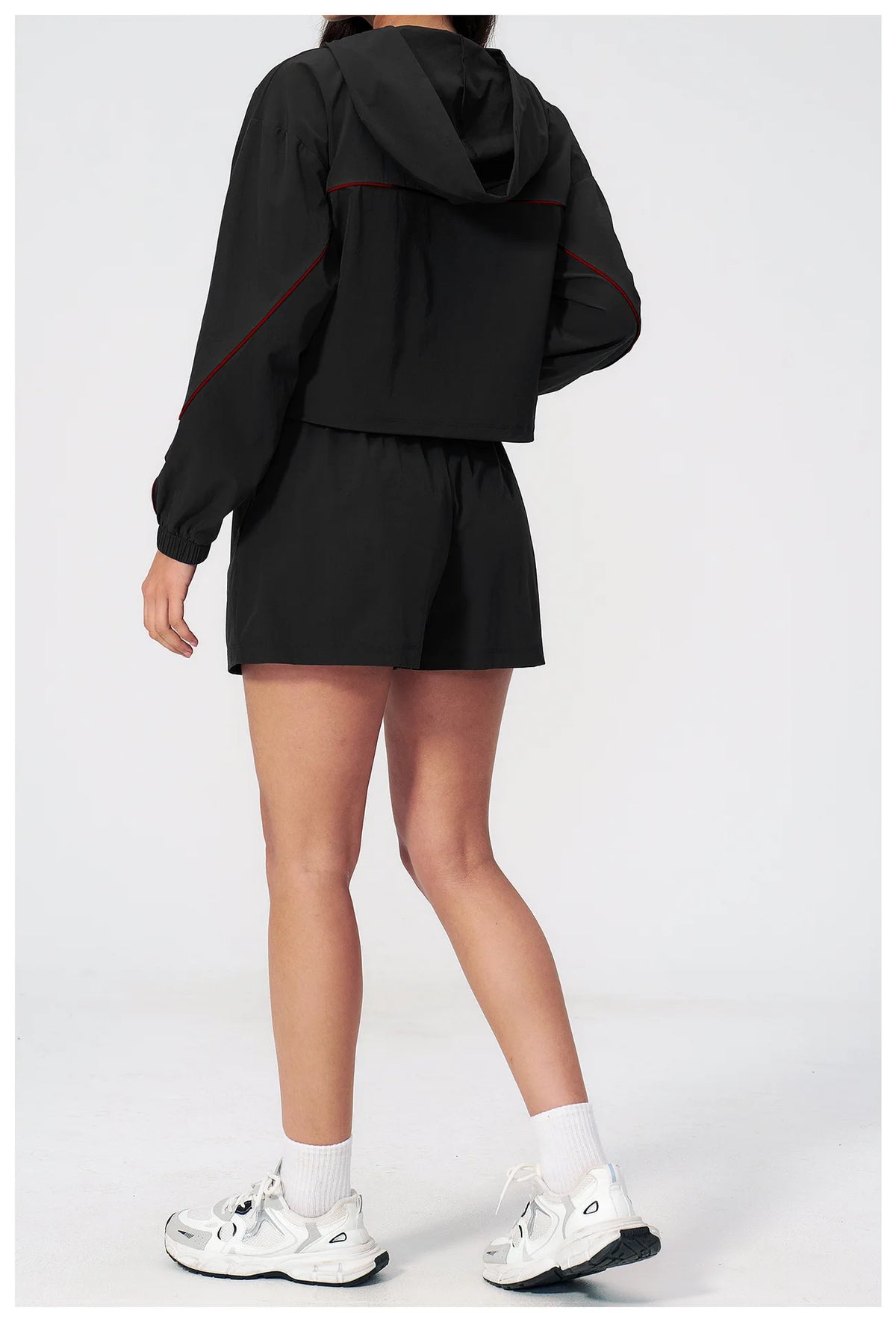 Summer Sun Protection Yoga Suit Women Contrasting Colors Long Sleeve Hoodies Top High Waist Shorts Running Fitness Athletic Wear