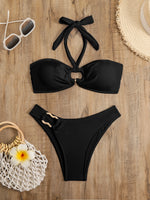 Halter Bikinis 2026 Women Bandeau Swimsuit Solid Sexy Ring Link Swimwear Female Bathers Bathing Swimming Swim Suit Beachwear