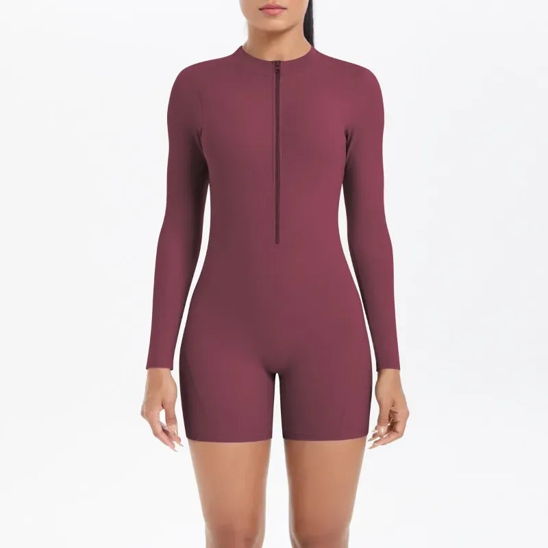 Women's Yoga Jumpsuits Sports Fitness Backless Half Zipper Peach Hip-Lifting Naked Feel Gym Running Workout One-Piece Bodysuits
