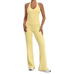 Women's Seamless Yoga Sets Sports Gym Fitness Hip-lifting Flared-pants Sleeveless Halter Tank Top Training Running Workout Suits