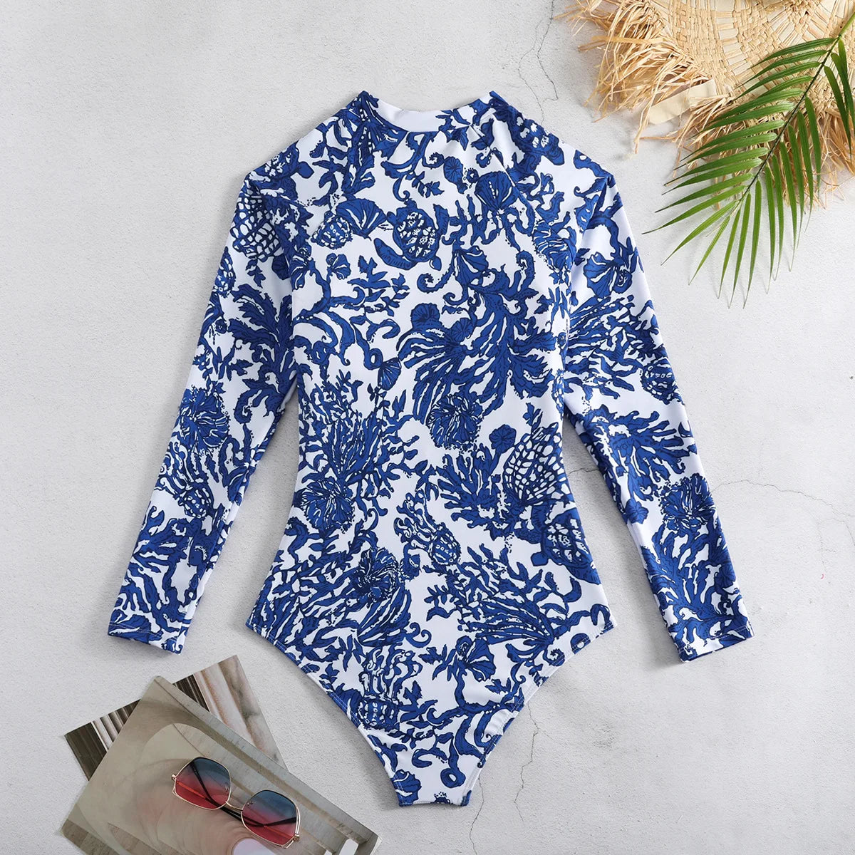 2024 New Women Swimsuit One Pieces Sexy Sports Wear Print Ladies Bathing Suit Long Sleeves Beach Wear Surfling SuitRashguad