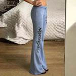 Retro rose letter print low-waist drawstring flared trousers, slim fit and versatile casual trousers