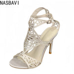Women Sexy Fishmouth Hollow out Toe High Heels Rhinestone Sandals Fashionable Model Roman Dress Ankle Punk Sandals New 2026